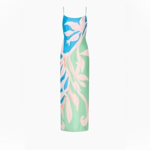 NWT MILLY Floral Satin Maxi Slip Dress Blue Green Size 10